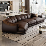 Leather Sectional Sofa with Curved Corners for Living Room