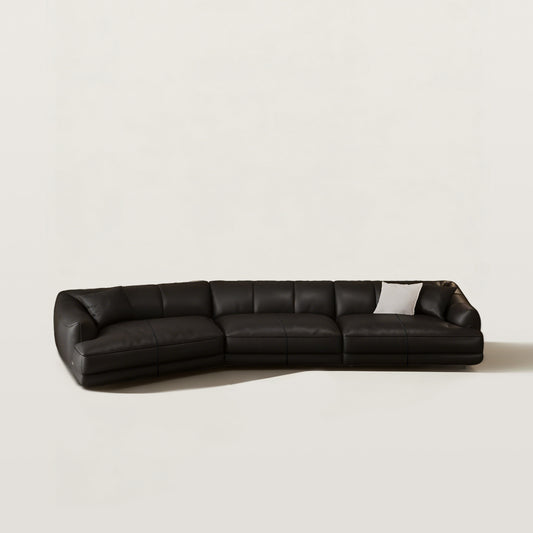 Leather Sectional Sofa with Curved Corners for Living Room