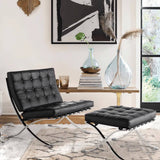 Mid-Century Leather Lounge Chair with Polished Stainless Steel Frame