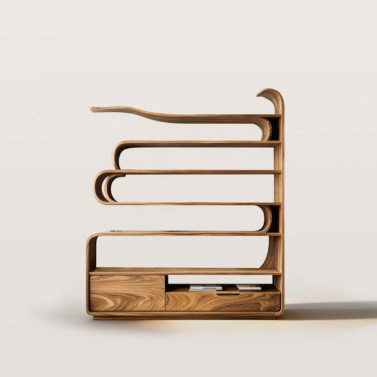 Sculptural Open Display Shelf Bookshelf with Storage Drawers