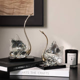 Crystal Swan Decor Light Luxury Sculpture with Black Base