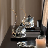 Crystal Swan Decor Light Luxury Sculpture with Black Base
