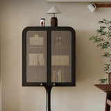 Mid-Century Rattan Storage Cabinet with Stainless Steel Base