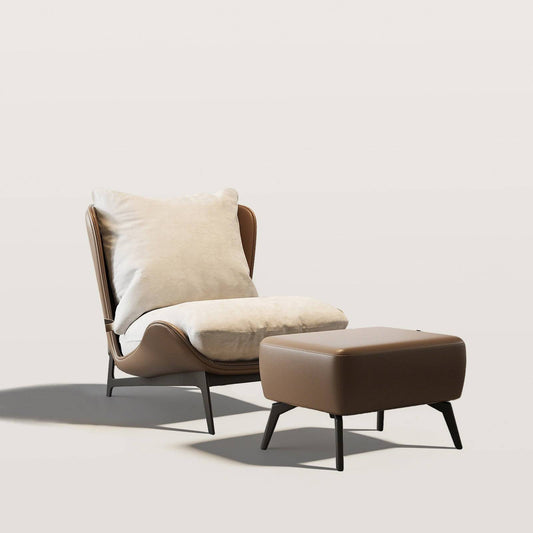 Modern Lounge Chair with Soft Cushion and Leather Ottoman