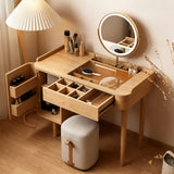 Fluted Makeup Vanity with LED Mirror & Upholstered Stool