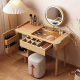 Fluted Makeup Vanity with LED Mirror & Upholstered Stool