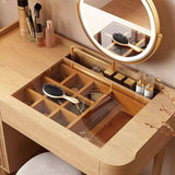 Fluted Makeup Vanity with LED Mirror & Upholstered Stool