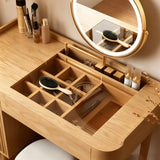 Fluted Makeup Vanity with LED Mirror & Upholstered Stool