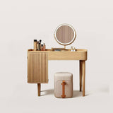 Fluted Makeup Vanity with LED Mirror & Upholstered Stool