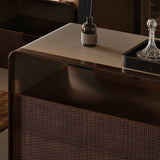 Modern Curved Nightstand with Rattan Woven Drawer