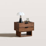 Mid-Century Nightstand with 2 Drawers&Floating Open Shelf