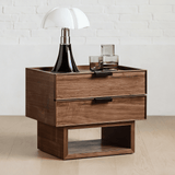 Mid-Century Nightstand with 2 Drawers&Floating Open Shelf