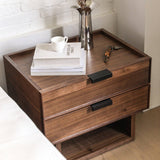 Mid-Century Nightstand with 2 Drawers&Floating Open Shelf