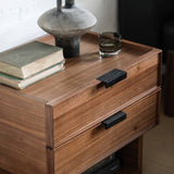 Mid-Century Nightstand with 2 Drawers&Floating Open Shelf