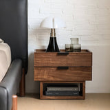 Mid-Century Nightstand with 2 Drawers&Floating Open Shelf