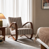 Striped Upholstered Lounge Chair with Curved Armrest Frame