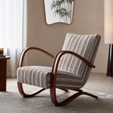 Striped Upholstered Lounge Chair with Curved Armrest Frame
