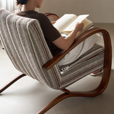 Striped Upholstered Lounge Chair with Curved Armrest Frame