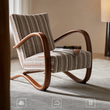 Striped Upholstered Lounge Chair with Curved Armrest Frame