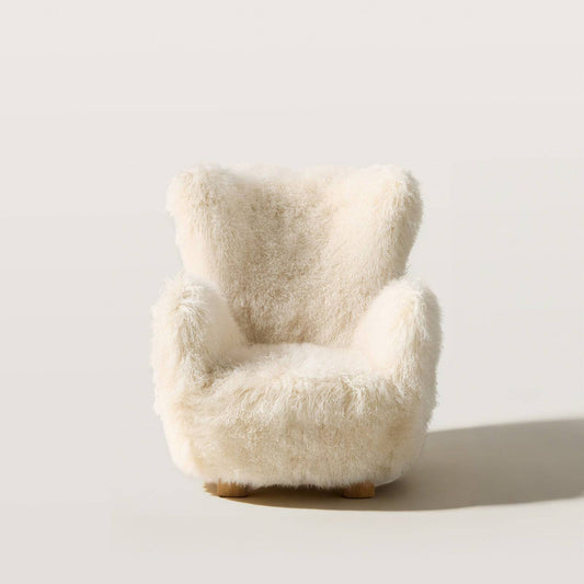 Cloud Fluff Sheepskin Accent Chair with Wood Base