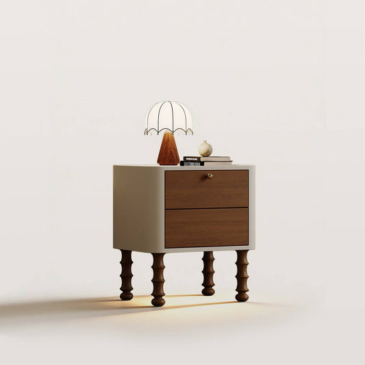 Mid-Century 2-Drawer Nightstand with Turned Legs& Brass Knob