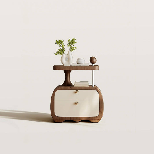 2-Drawer Nightstand with Floating Top&Brass Hardware