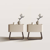 Cream Upholstered Minimalist Nightstand with U-Base
