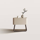 Cream Upholstered Minimalist Nightstand with U-Base