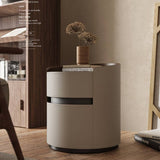 Modern Cylindrical Side Table Nightstand with Saddle Leather