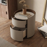 Modern Cylindrical Side Table Nightstand with Saddle Leather