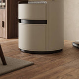 Modern Cylindrical Side Table Nightstand with Saddle Leather