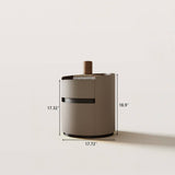 Modern Cylindrical Side Table Nightstand with Saddle Leather