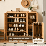 Shoe Storage Cabinet with Slatted Louver Doors & Adjustable Shelf