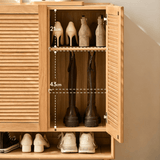 Shoe Storage Cabinet with Slatted Louver Doors & Adjustable Shelf