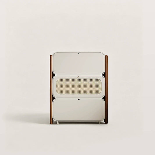 3-Tier Flip-Down Freestanding Rattan Shoe Cabinet for Small Spaces