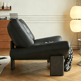 Mid-Century Ergonomic Leather Accent Chair with Wood Legs