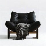 Mid-Century Ergonomic Leather Accent Chair with Wood Legs