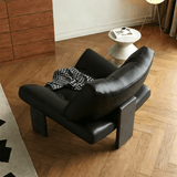 Mid-Century Ergonomic Leather Accent Chair with Wood Legs