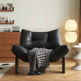 Mid-Century Ergonomic Leather Accent Chair with Wood Legs