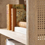 Rattan Bookcase Open Wood Bookshelf with Woven Side Panels