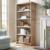 Rattan Bookcase Open Wood Bookshelf with Woven Side Panels