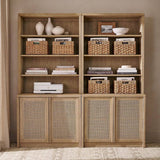 6-Tier Bookcase with Rattan Cabinet Doors and Adjustable Shelves