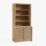 6-Tier Bookcase with Rattan Cabinet Doors and Adjustable Shelves