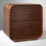 Mid-Century Curved Walnut Nightstand with 2 Drawers
