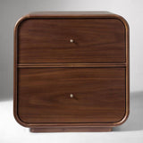 Mid-Century Curved Walnut Nightstand with 2 Drawers