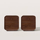 Mid-Century Curved Walnut Nightstand with 2 Drawers