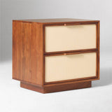 Mid-Century Wood Nightstand with Rattan Drawer Fronts