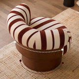 Retro Striped Swivel Armchair with Curved Backrest and Wood Base