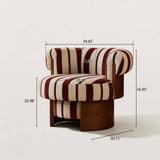 Retro Striped Swivel Armchair with Curved Backrest and Wood Base