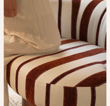 Retro Striped Swivel Armchair with Curved Backrest and Wood Base